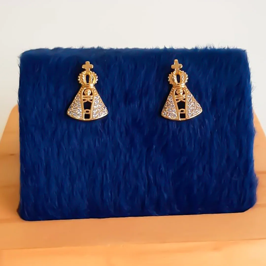 Brincos Nossa Senhora com Detalhes em Strass