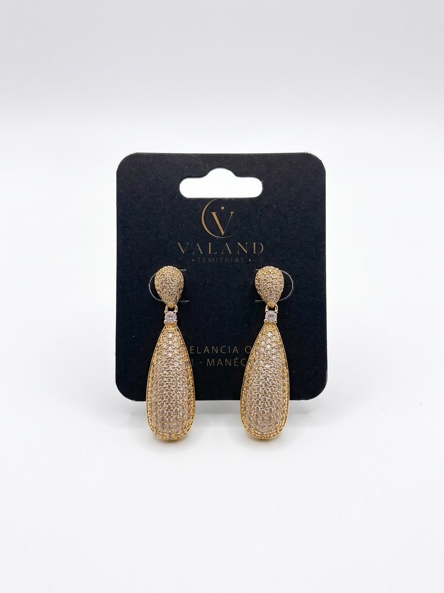 Brincos Pendentes Gota Cravejada em Zircónias – Banho de Ouro