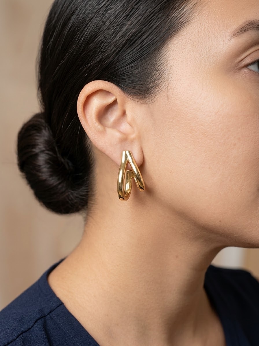 Brincos Argola Dupla Moderna (Dourado)