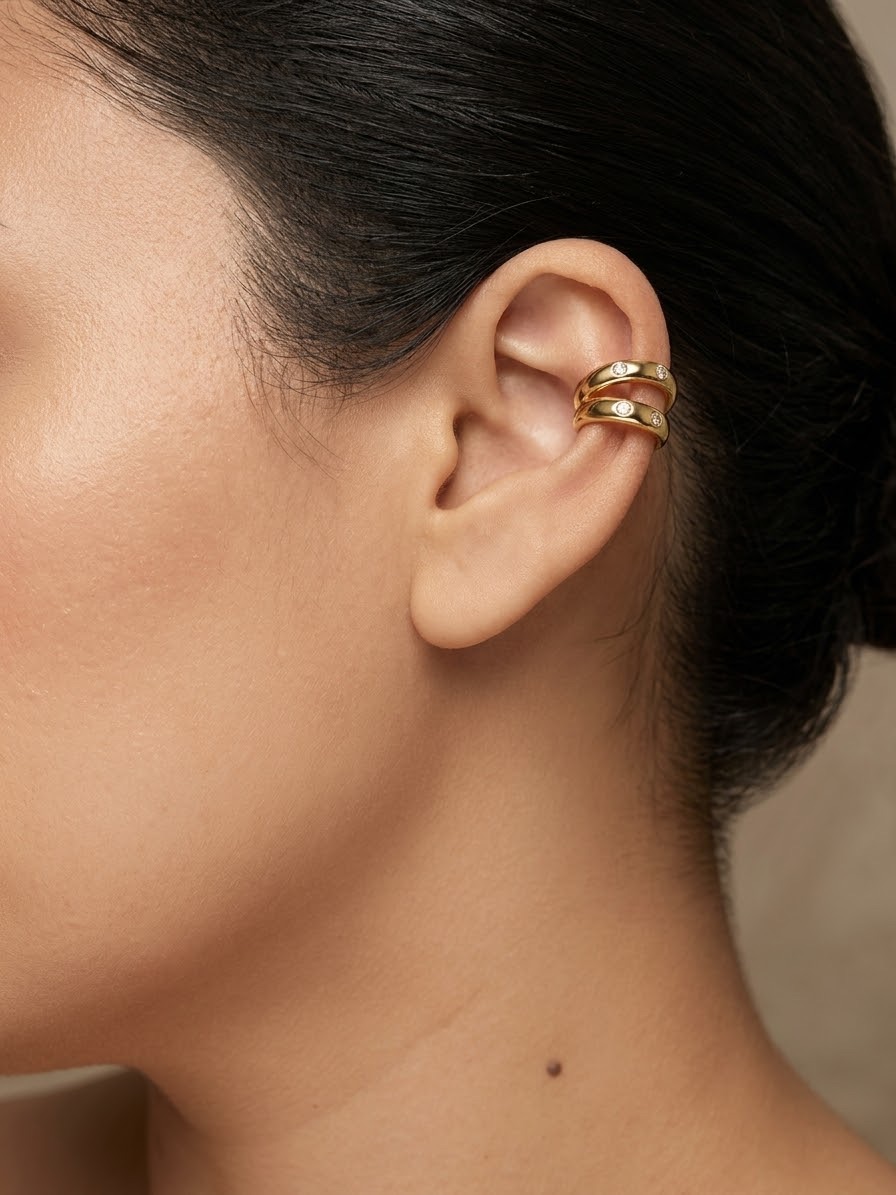 Piercing Fake Duplo com Pontos de Luz (Banhado a Ouro)