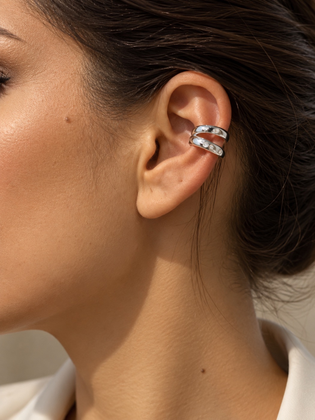 Piercing Fake Duplo Prata com Zircônias