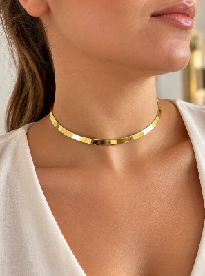 Choker Aro Dourada Lisa - Banho Ouro 18k