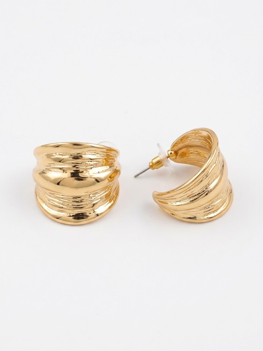 Brincos de Argola Larga Texturizados (Dourado)