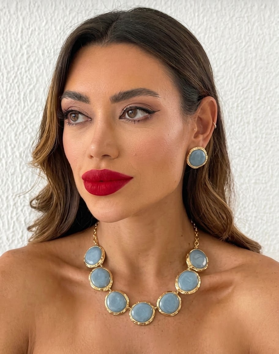 Conjunto Berlim Resina Azul Dourado