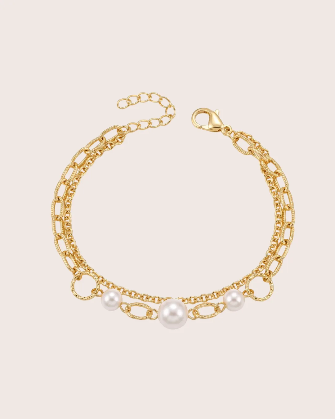 Pulseira Elos Duplos Com Perolas