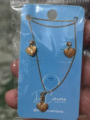 conjunto colar e brinco coração nossa senhora