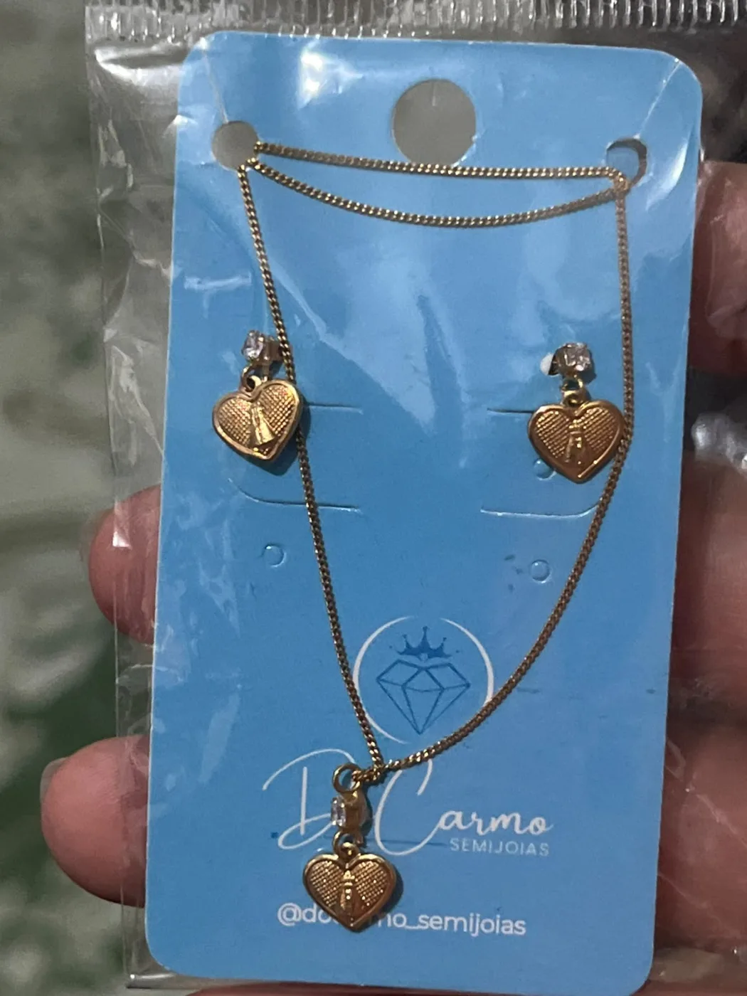 conjunto colar e brinco coração nossa senhora