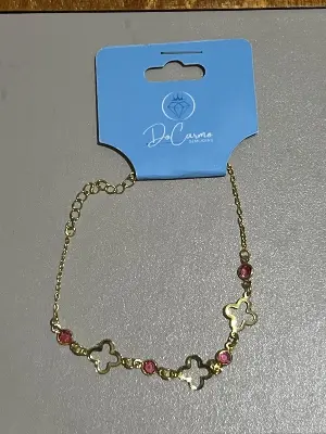Pulseira Trevo com Pedras Rosas