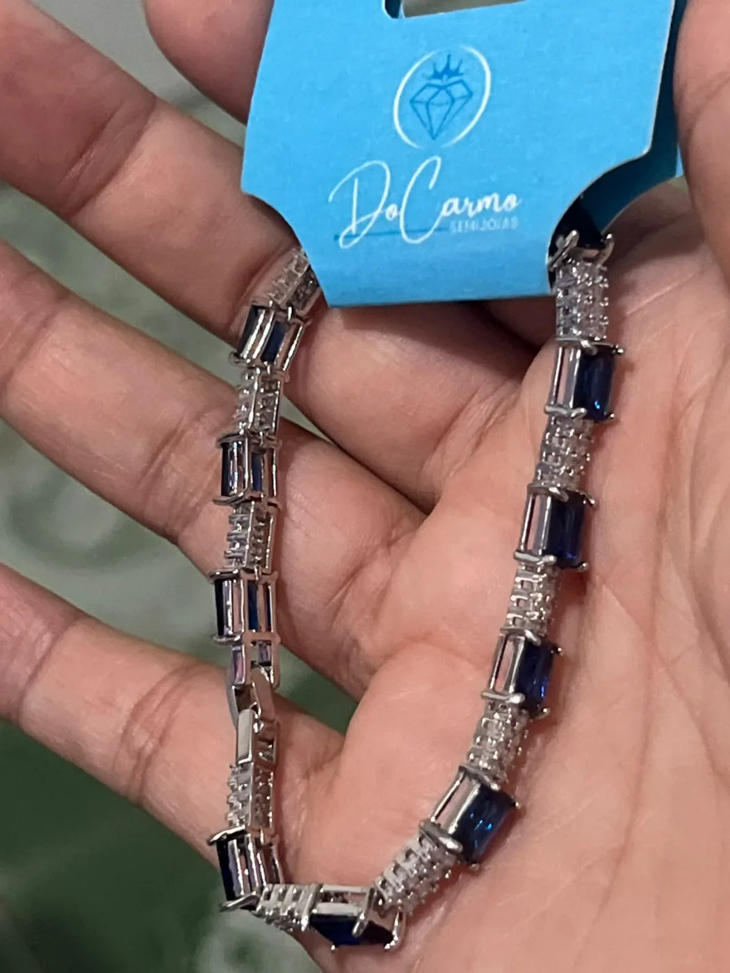 pulseira com pedras azuis retangular zirc.