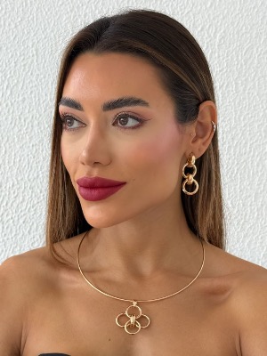 Conjunto Colar e Brinco Aro Circulos Vazados — foto 1 de 2