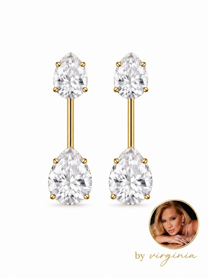 Brinco Virginia Folheado a Ouro 18k Gota Cristal Duplo