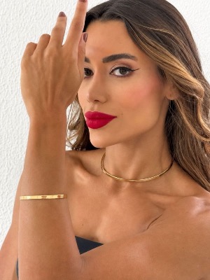 Conjunto Choker Aro e Bracelete Design Liso