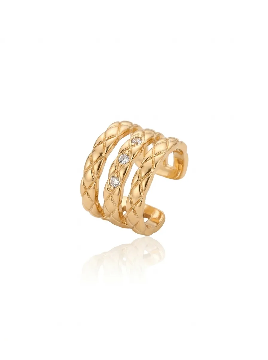 Piercing Fake triplo dourado com zircônias