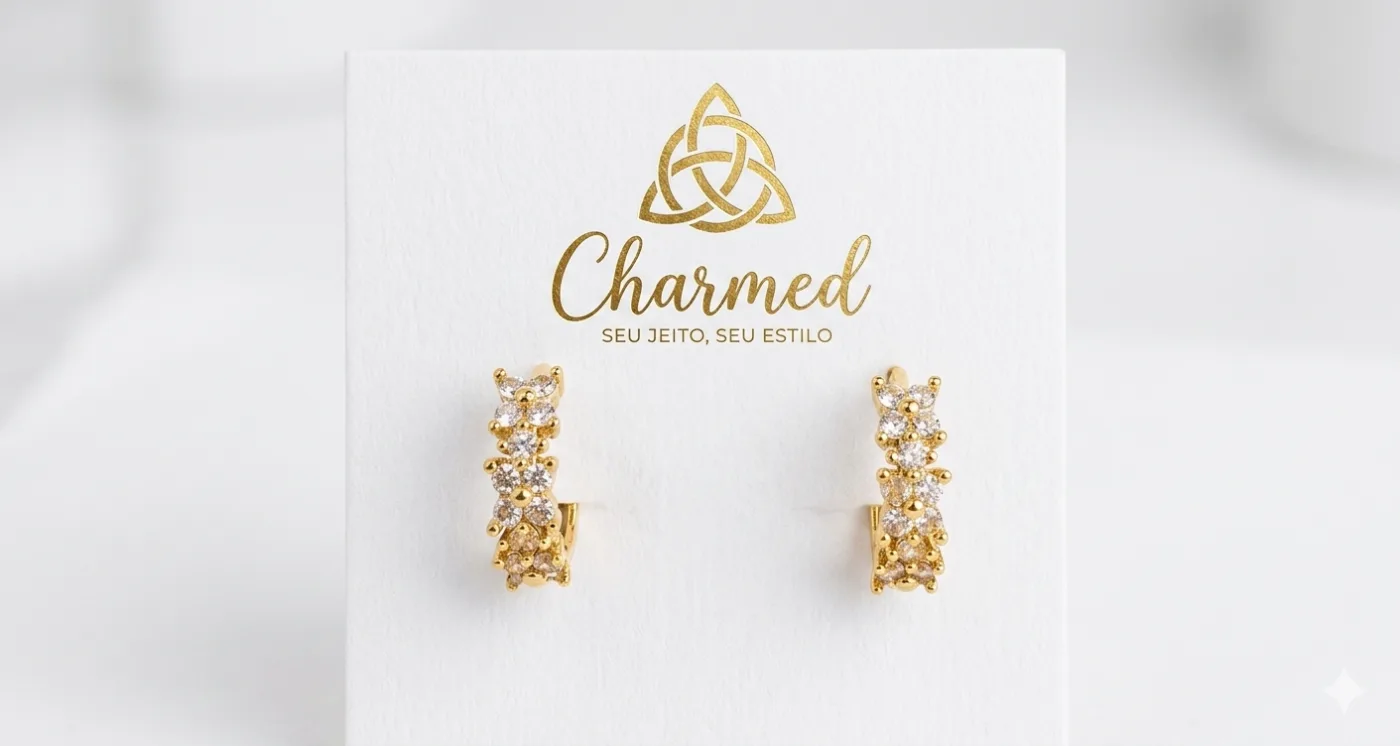 Brinco Argola Click Cravejadas Zircônia Charmed Estilo