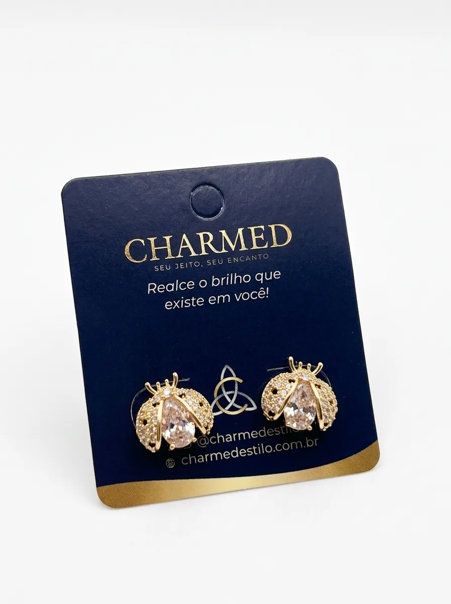 Brincos de joaninha com zircônia cristal