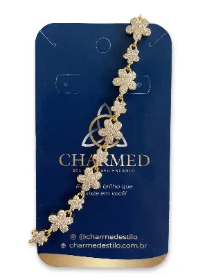 Pulseira com flores cravejadas de zircônias