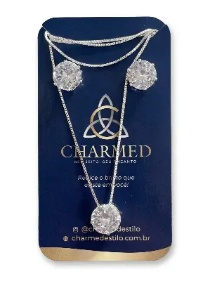 Conjunto de colar e brincos com zircônia redonda cristal