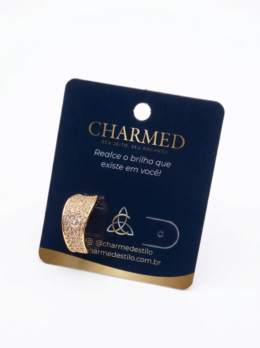 Piercing Fake dourado com zircônias brilhantes