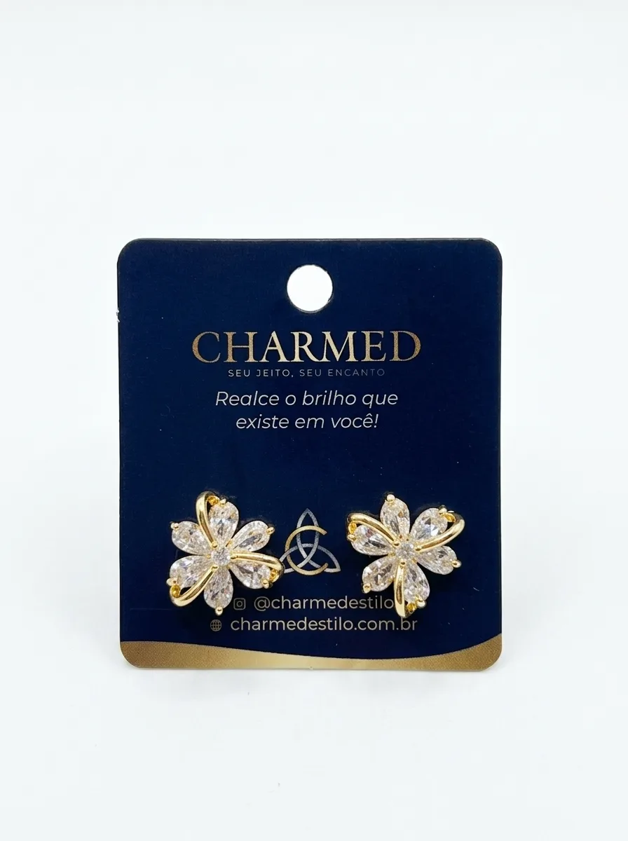 Brincos flor com zircônias brilhantes