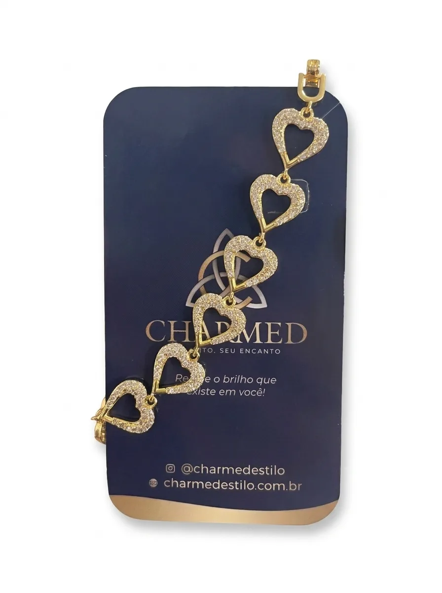 Pulseira com corações cravejados