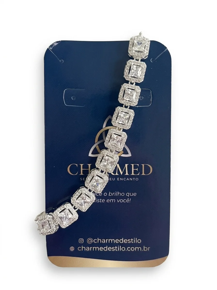 Pulseira com zircônias quadradas brilhantes