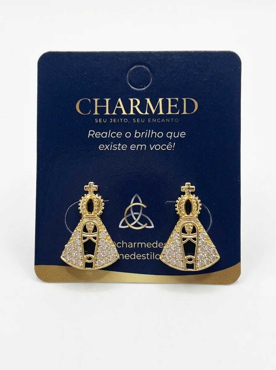 Brincos Nossa Senhora Aparecida com zircônias