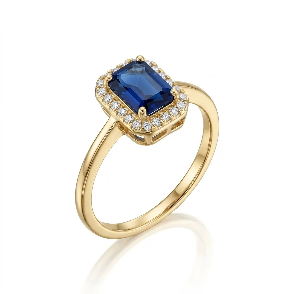 Anel com Zircônia Retangular - Cor:Azul