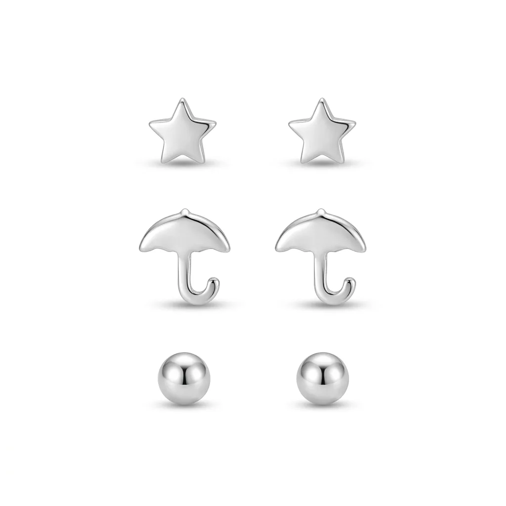 Trio Brincos Estrela Guarda Chuva Esfera