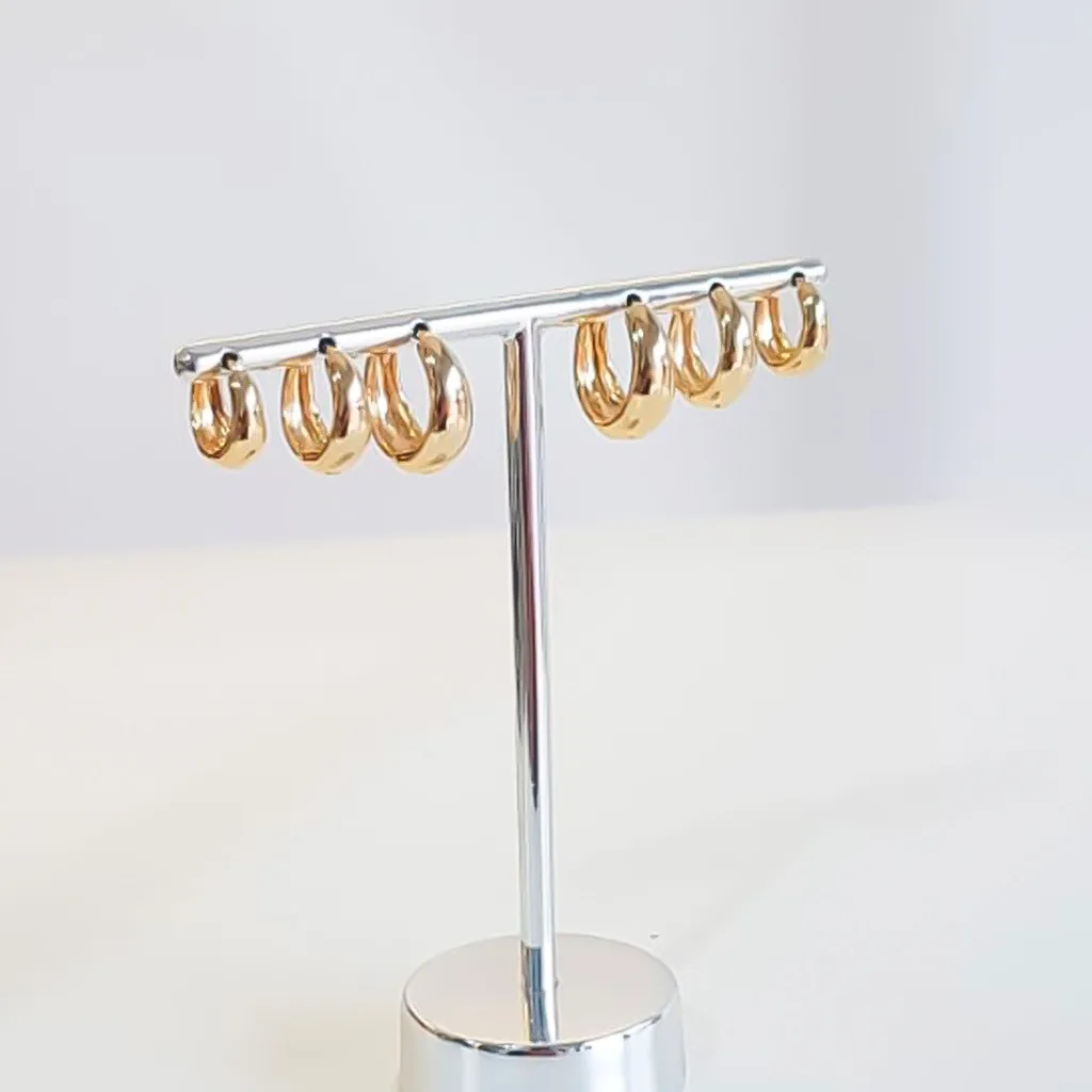 TRIO DE BRINCOS DE ARGOLA LISA BANHADO OURO 18K