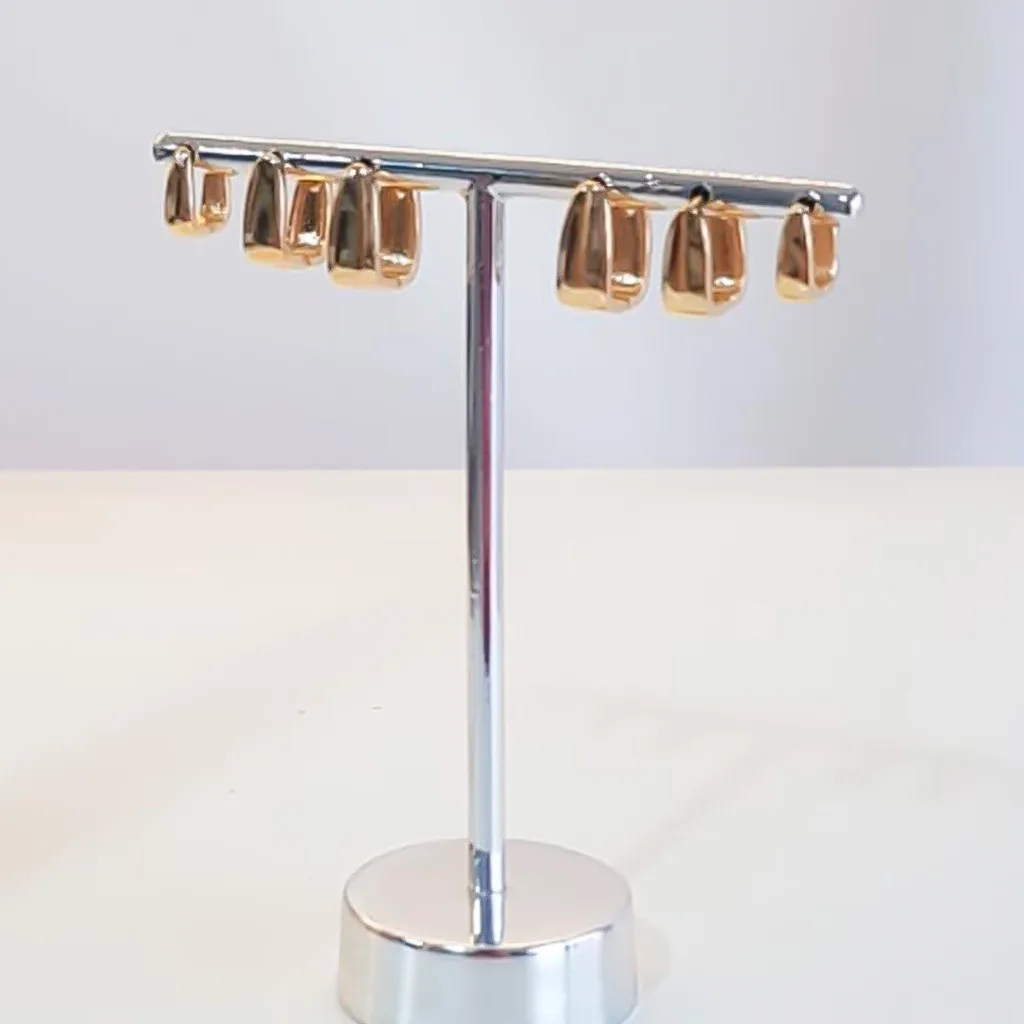 TRIO DE BRINCOS ARGOLA RETANGULAR BANHADO OURO 18K