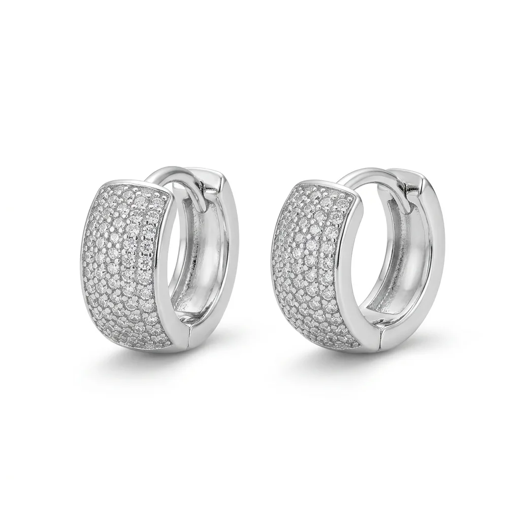 Brinco de Argola Articulada Cravejada Ródio Branco