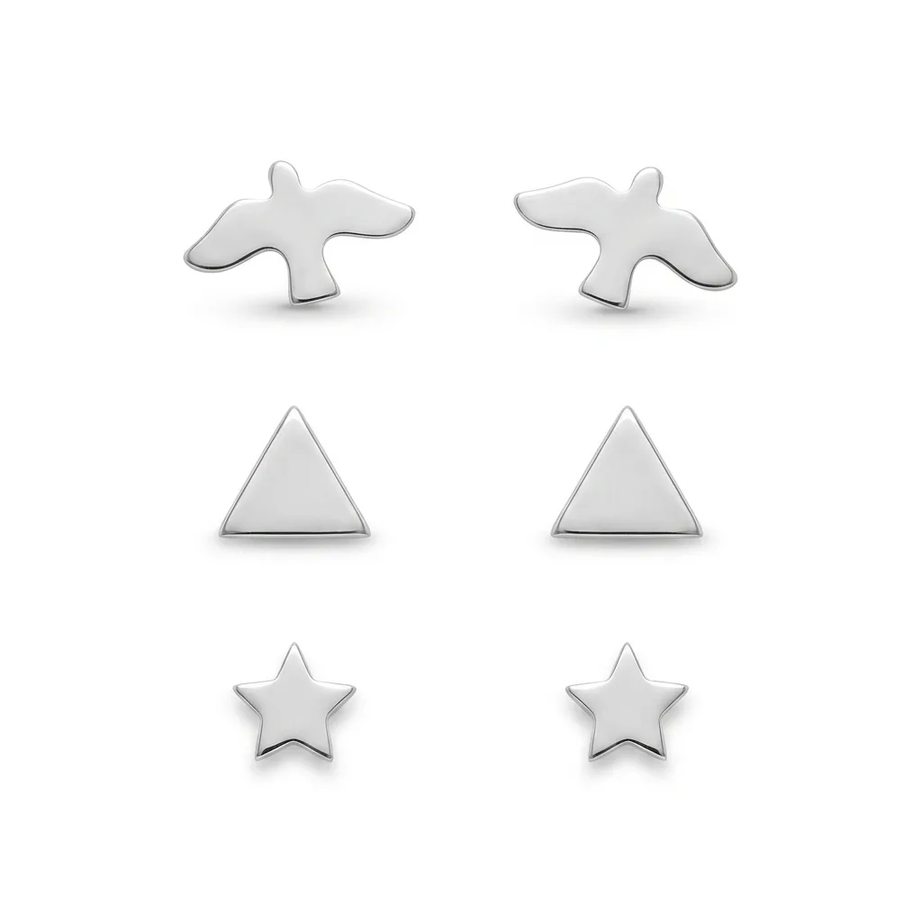 Trio Brincos Pássaro Triângulo Estrela