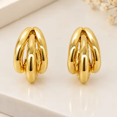 Brincos Argola Tripla Lisa Banho Ouro