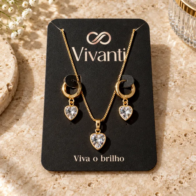 Conjunto pingente coração