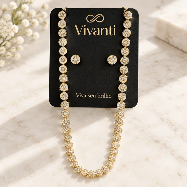 Conjunto riviera colar e brinco