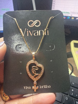Colar Coração Cravejado Nossa Senhora