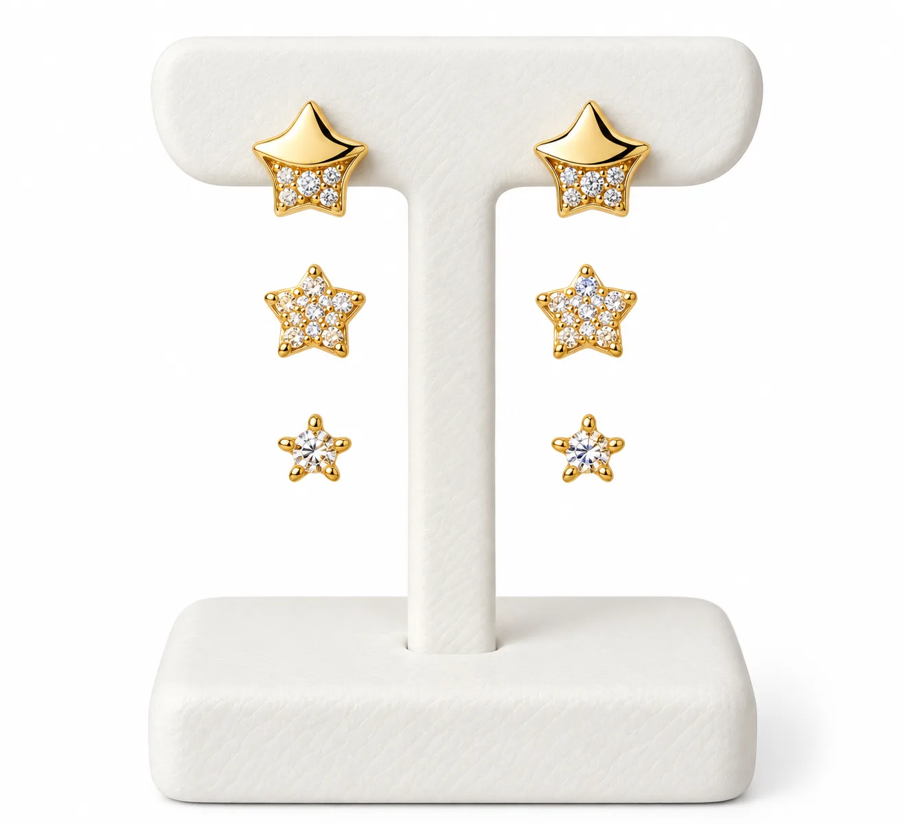 Trio de Brincos Estrela Lisa com Zircônia Brinco Estrela Pequena com Zircônia Brinco Ponto de Luz Zircônia
