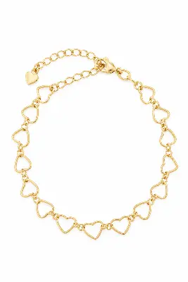 Pulseira Corações Vazados Dourada Delicada