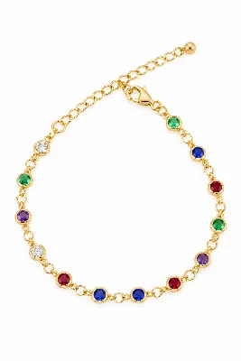 Pulseira Delicada com Pedras Coloridas Redondas