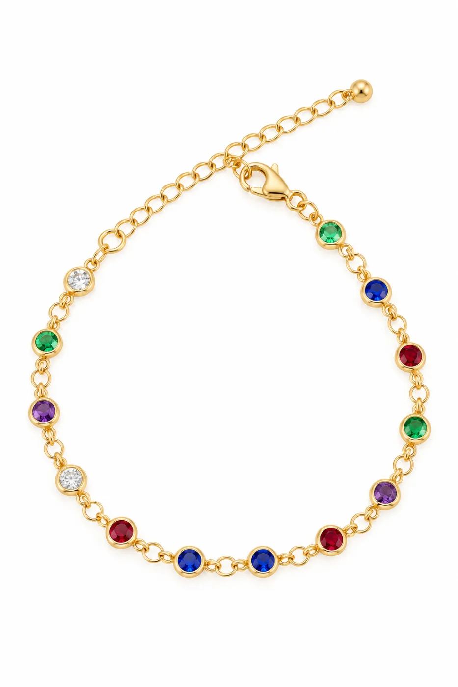 Pulseira Delicada com Pedras Coloridas Redondas