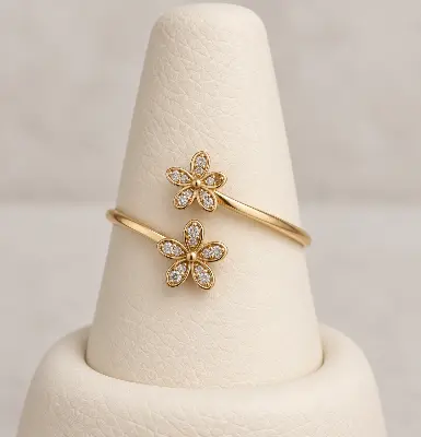 Anel Duplo Flores com Zircônias