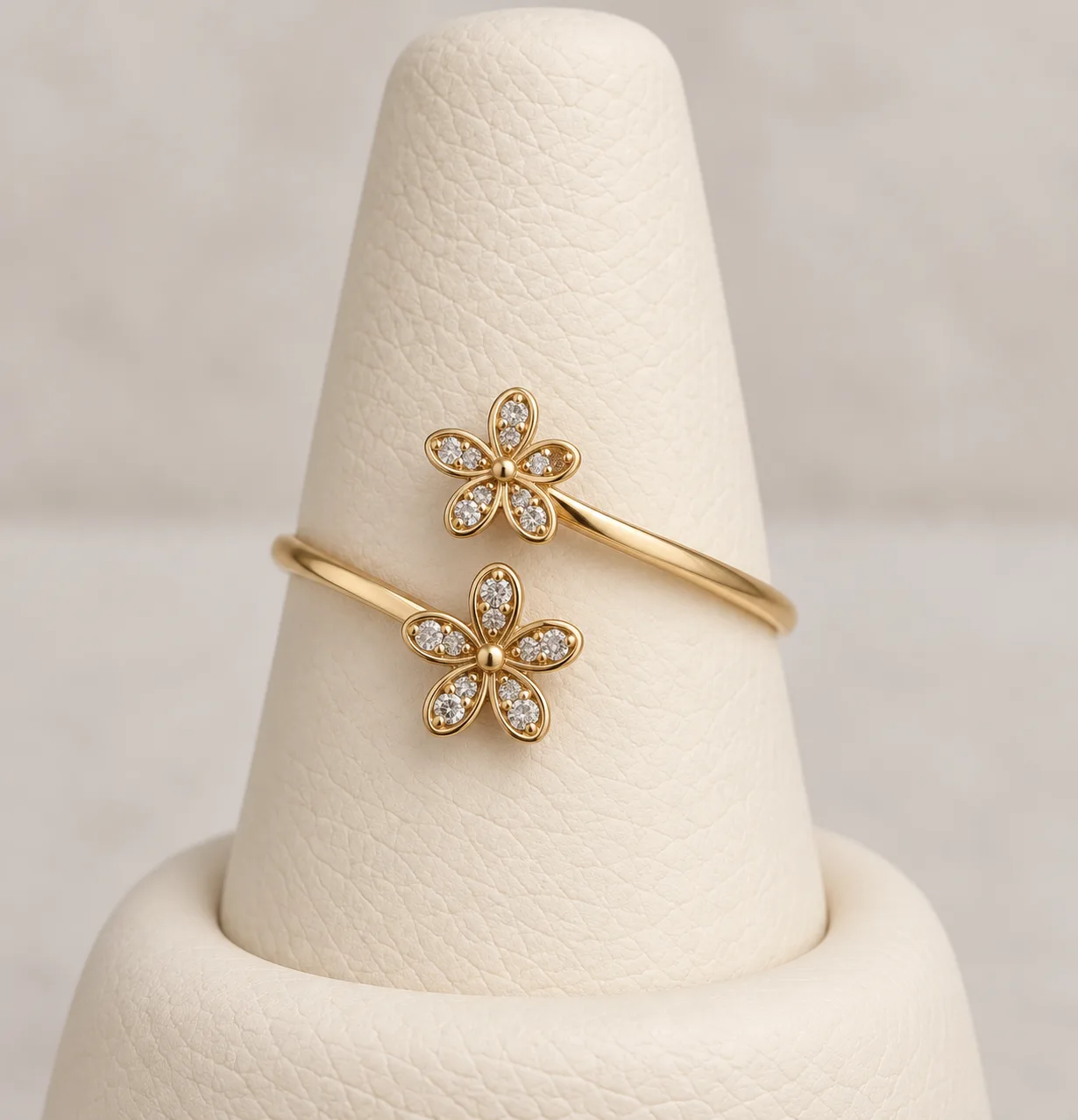 Anel Duplo Flores com Zircônias