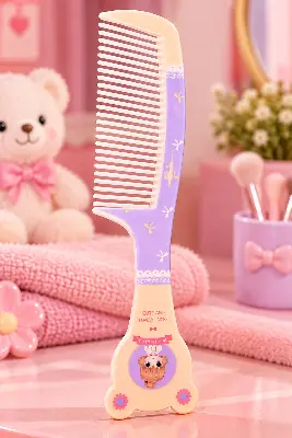 Pente Infantil Feminino Lilás com Cabo Decorado e Dentes Largos
