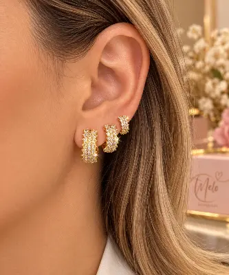 Trio de argolas com zircônias brilhantes