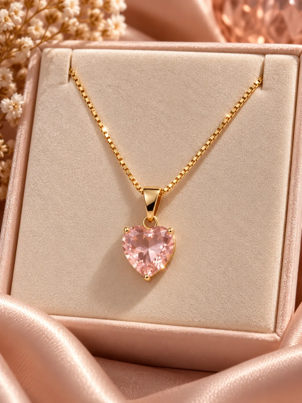 Colar com Pingente de Coração Rosa
