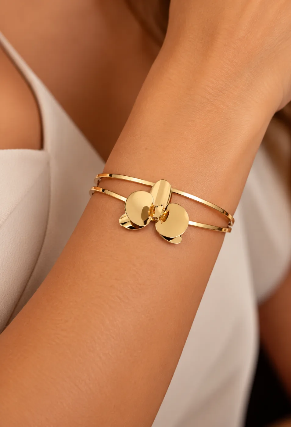 Bracelete duplo com flor Orquídea