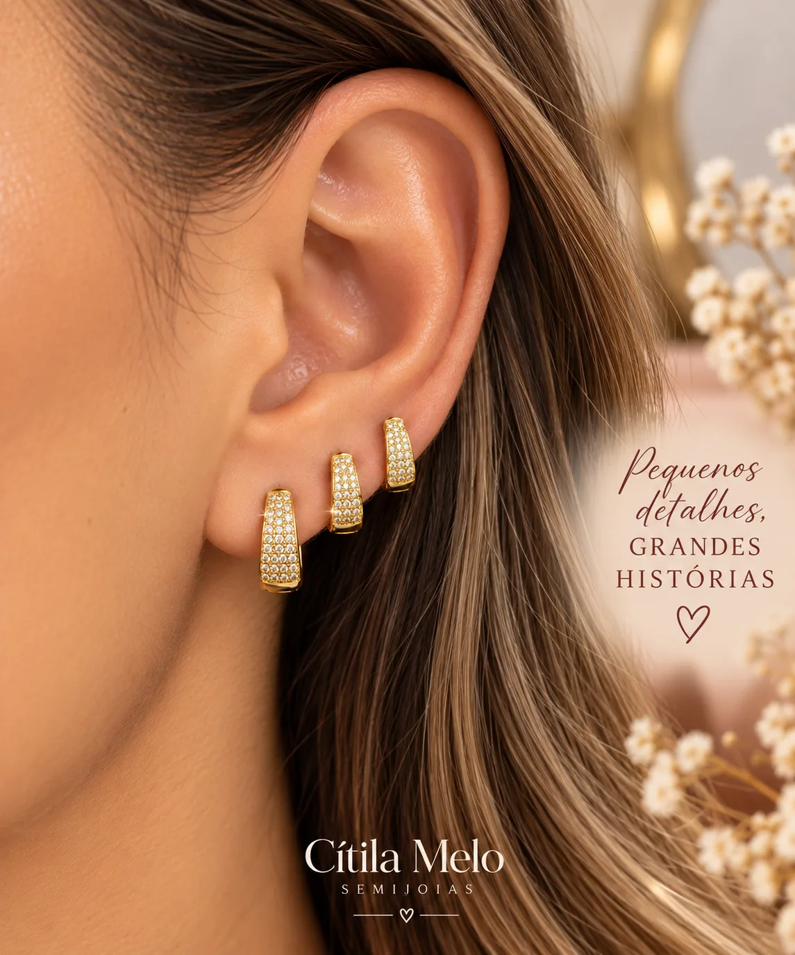 Trio de argolas oval cravejadas