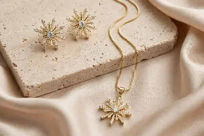 Conjunto de Colar e Brinco com Pingente Estrela com Pedras