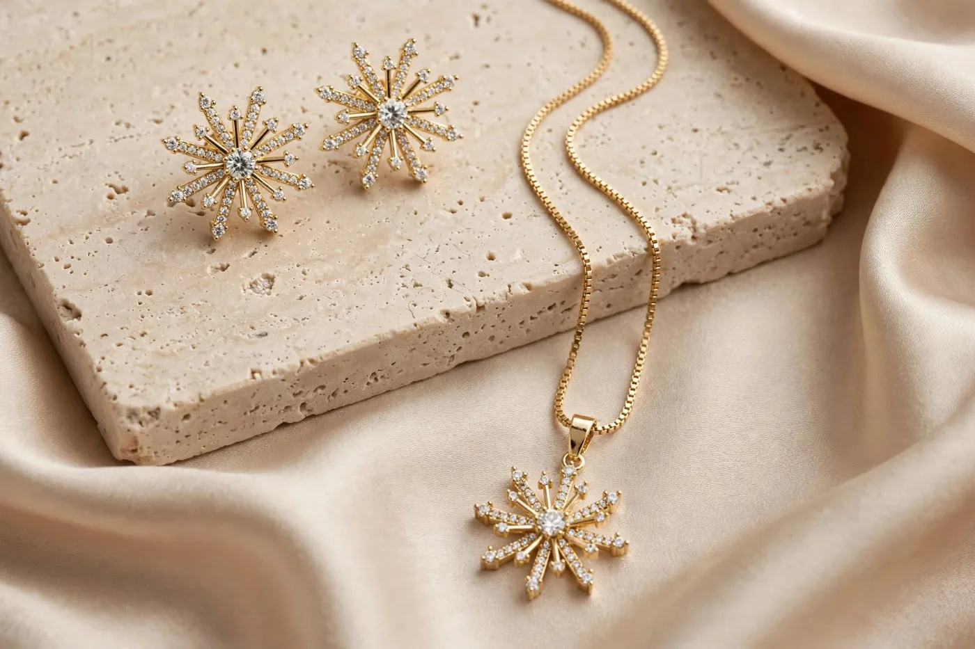 Conjunto de Colar e Brinco com Pingente Estrela com Pedras — foto 1 de 3