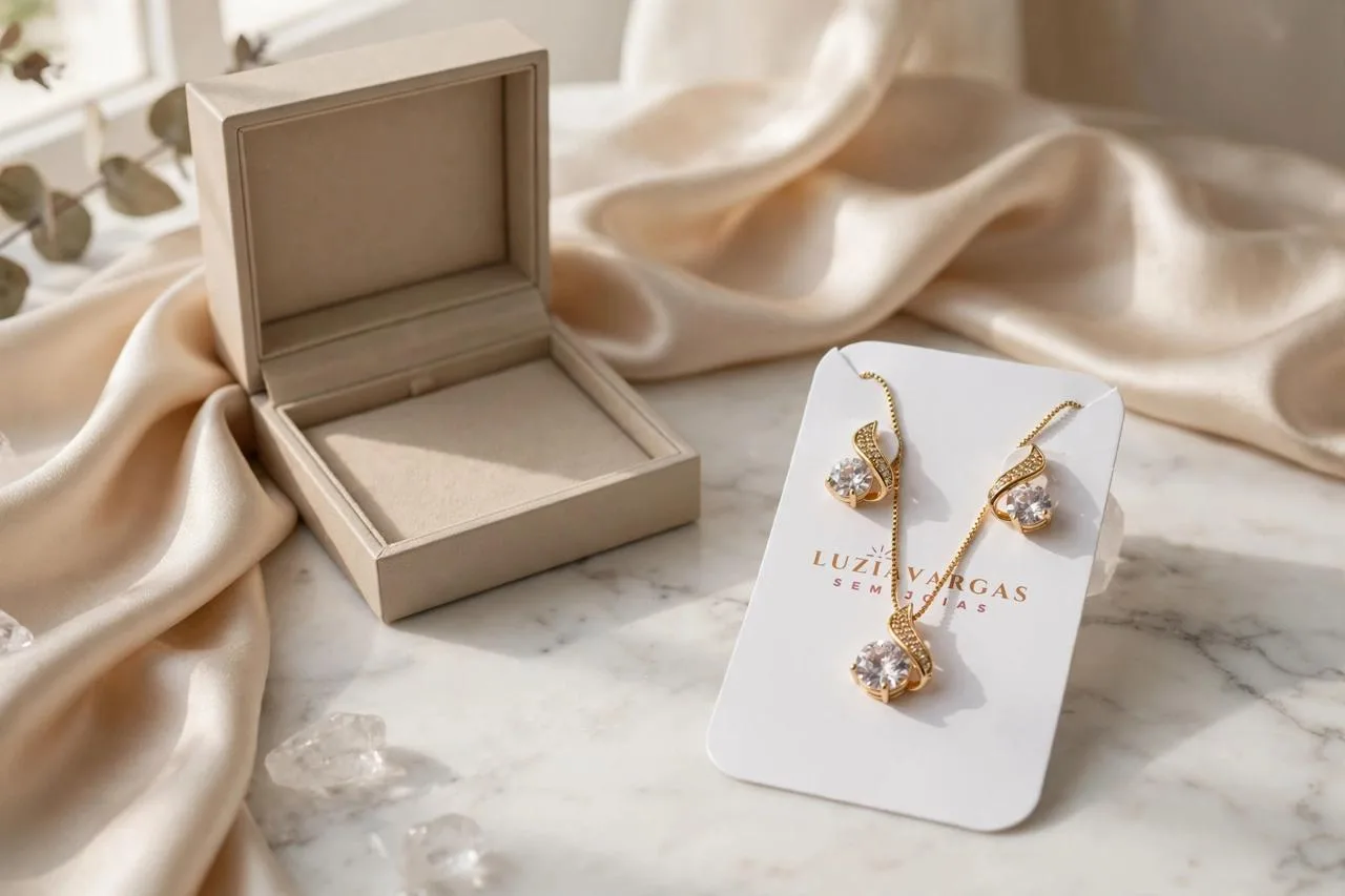 Conjunto Colar/brincos Banho Ouro e Zirconia — foto 1 de 3